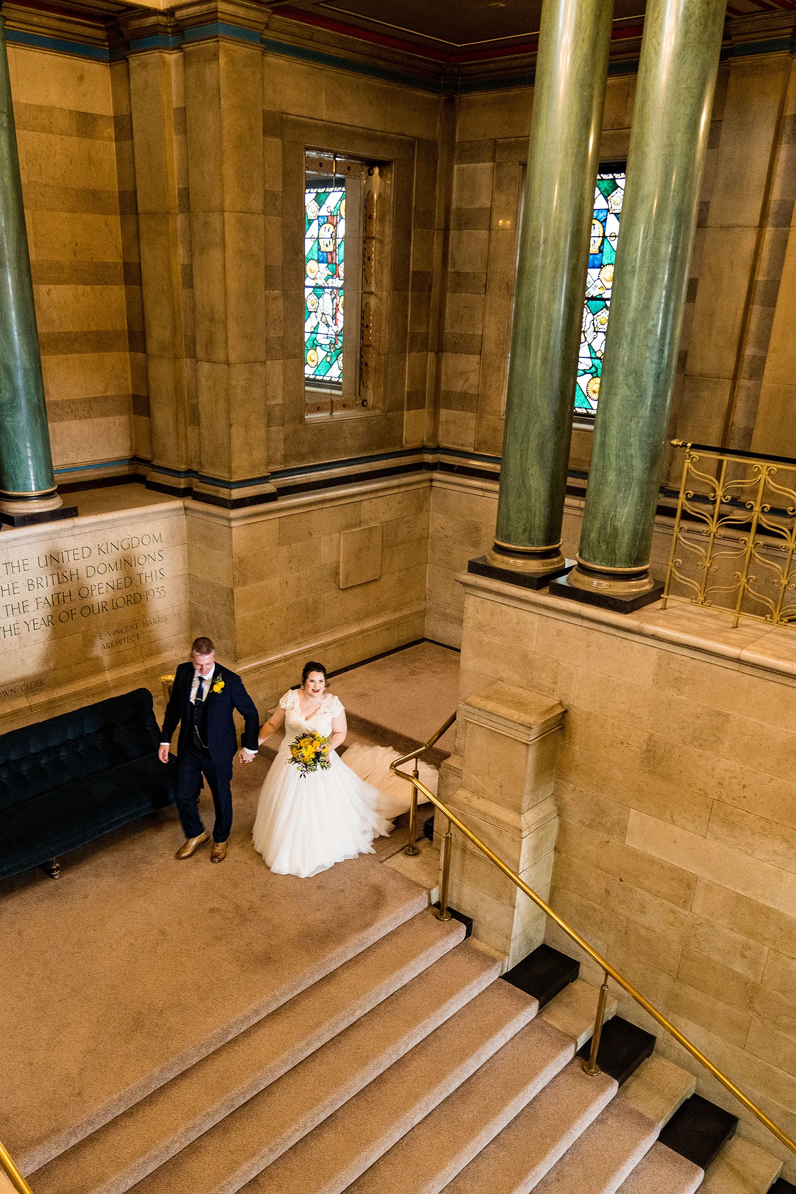 Leeds Civic Hall wedding staircase portrait