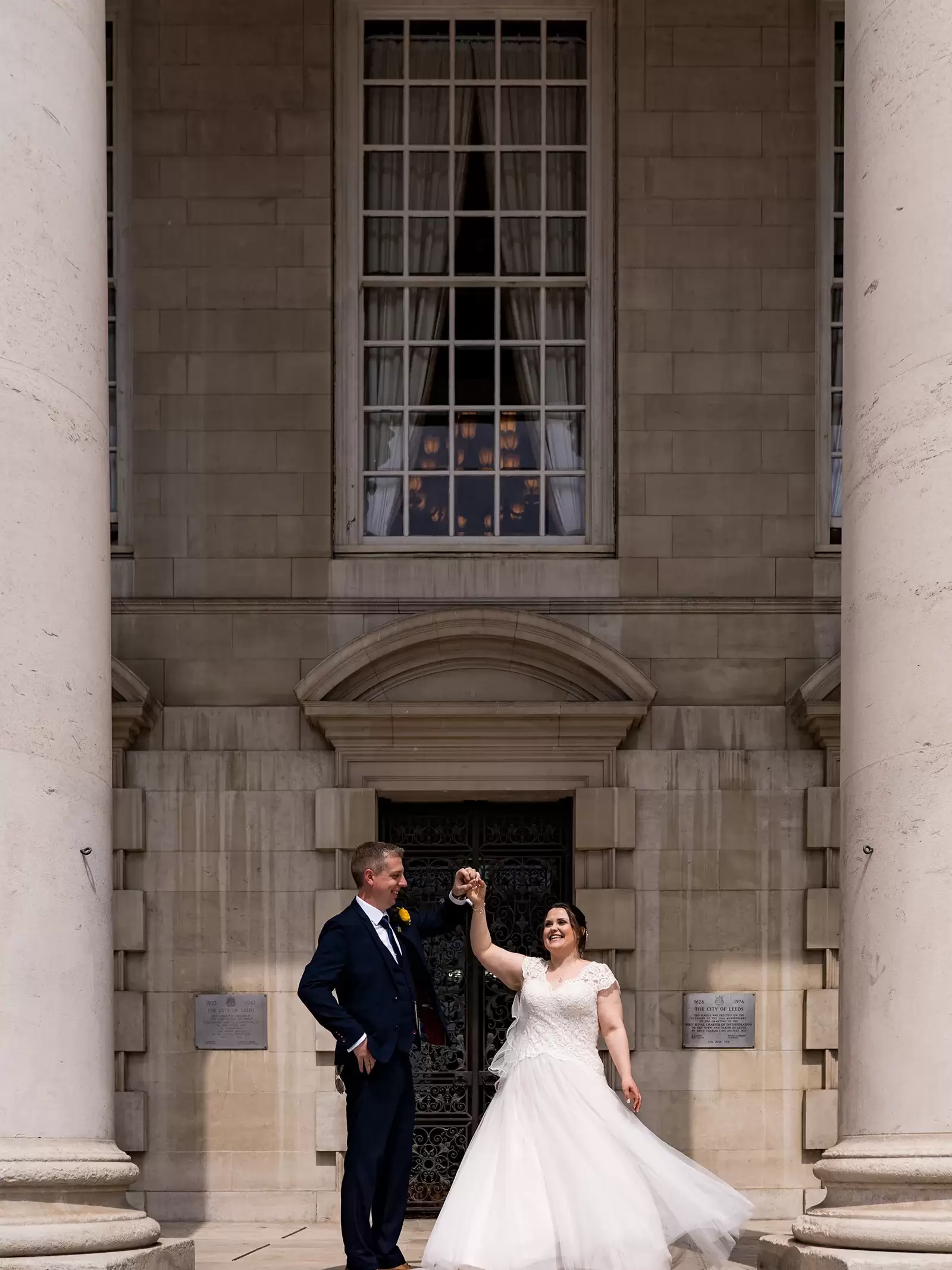 Leeds Civic Hall wedding steps portrait